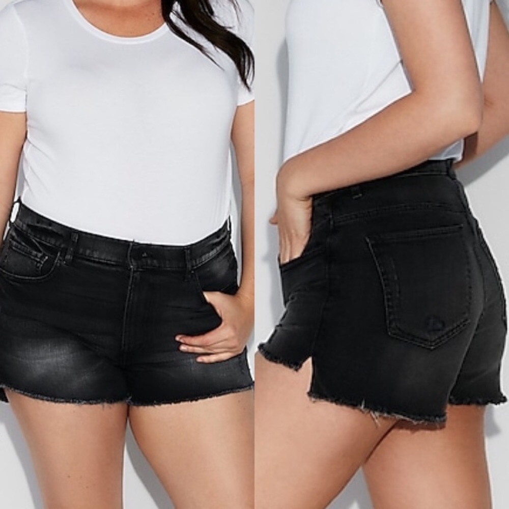 🆕☀️EXPRESS High Rise Shortie Distressed Short 18 New with Tags Black Gray